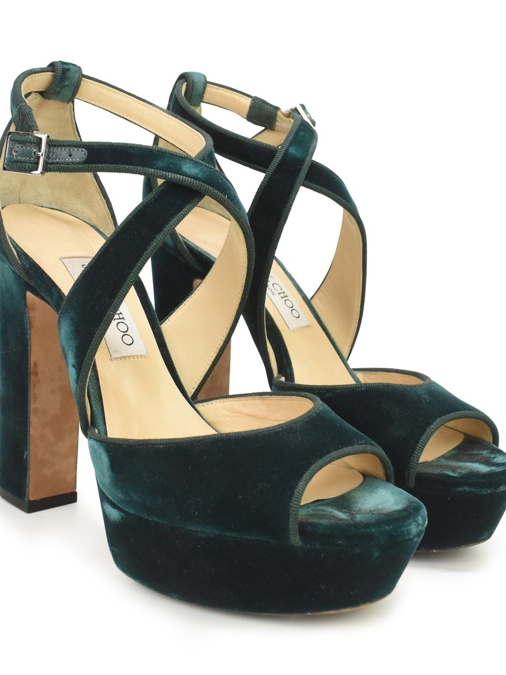 Jimmy Choo Emerald Green Velvet Platform Sandals